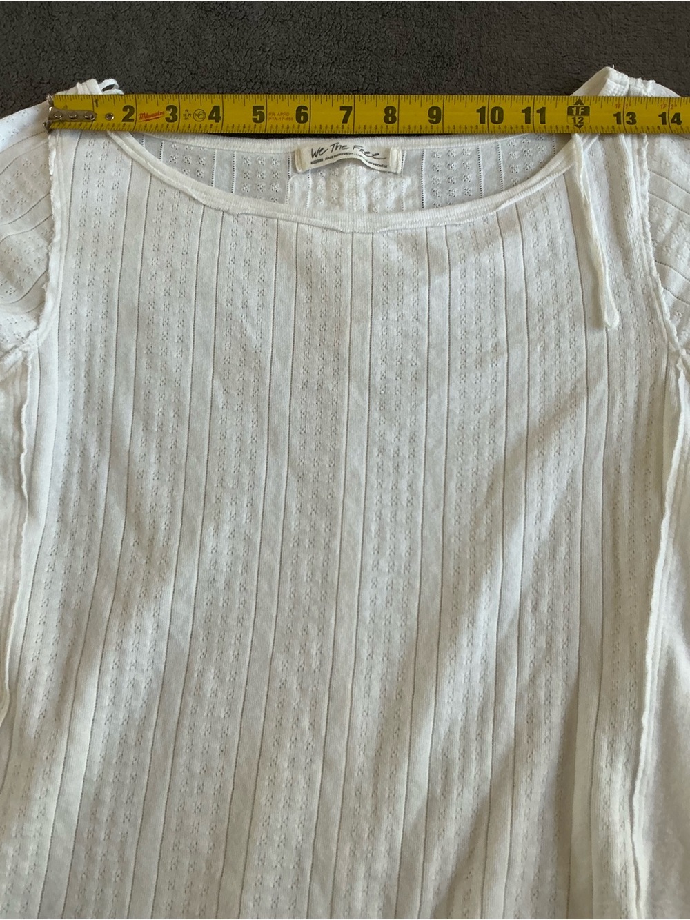 Free People We The Free White Pointelle Ribbed Tee - Boho Lettuce Hem - M - Picture 11 of 14